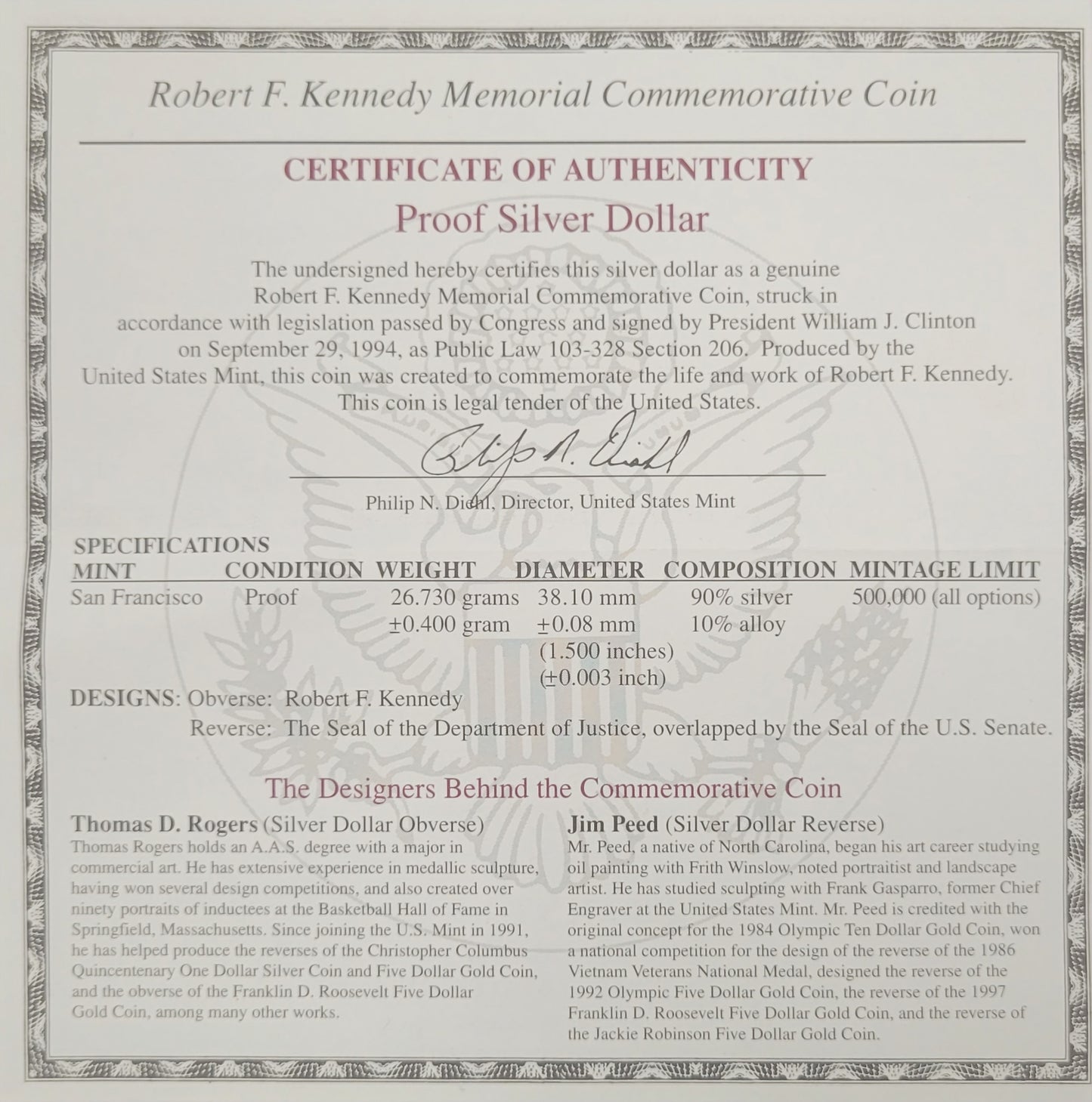 1998 Robert F. Kennedy Memorial Commemorative Coin
