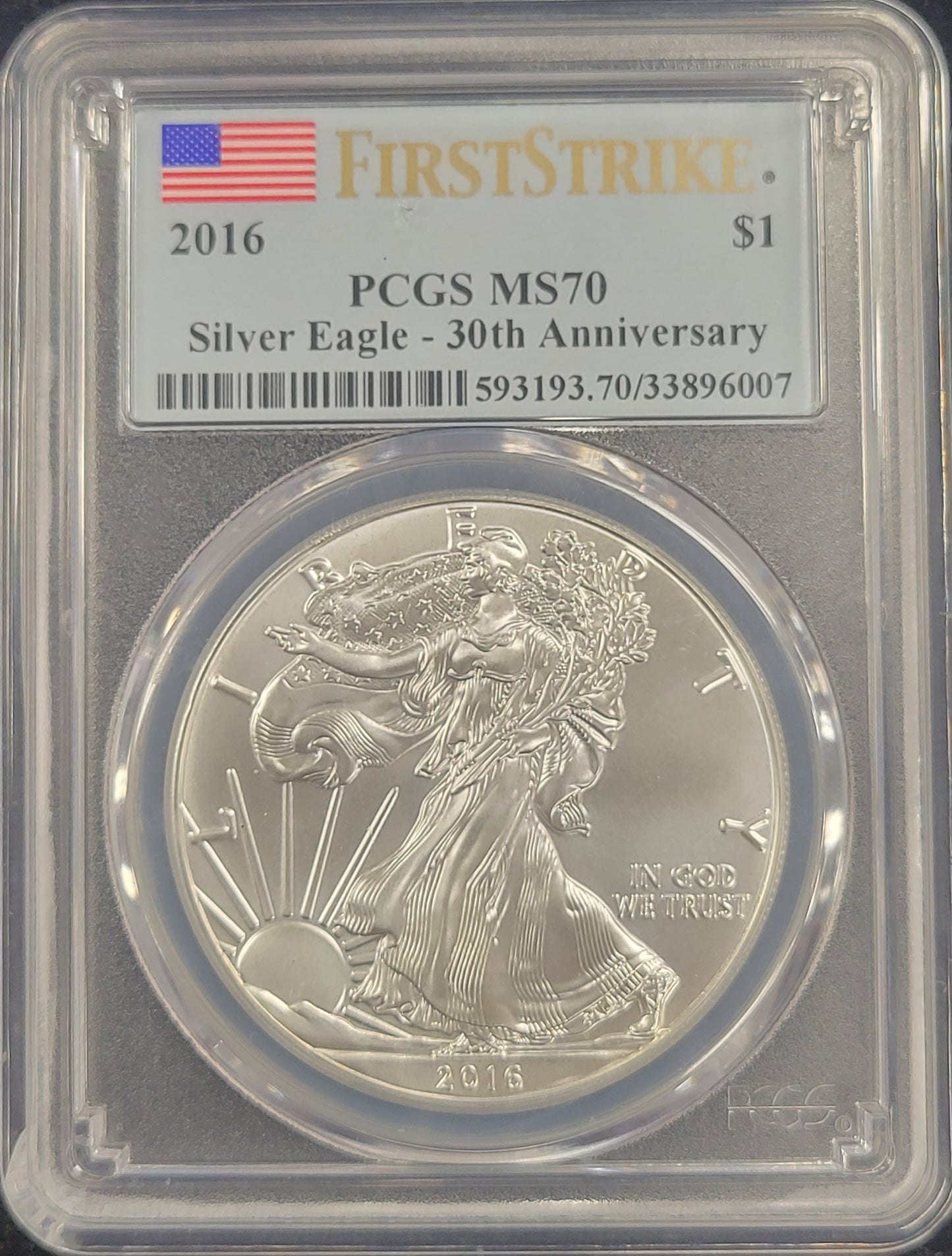 2016 American Eagle $1 30th Anniversary 1oz. Fine Silver PCGS certified MS70