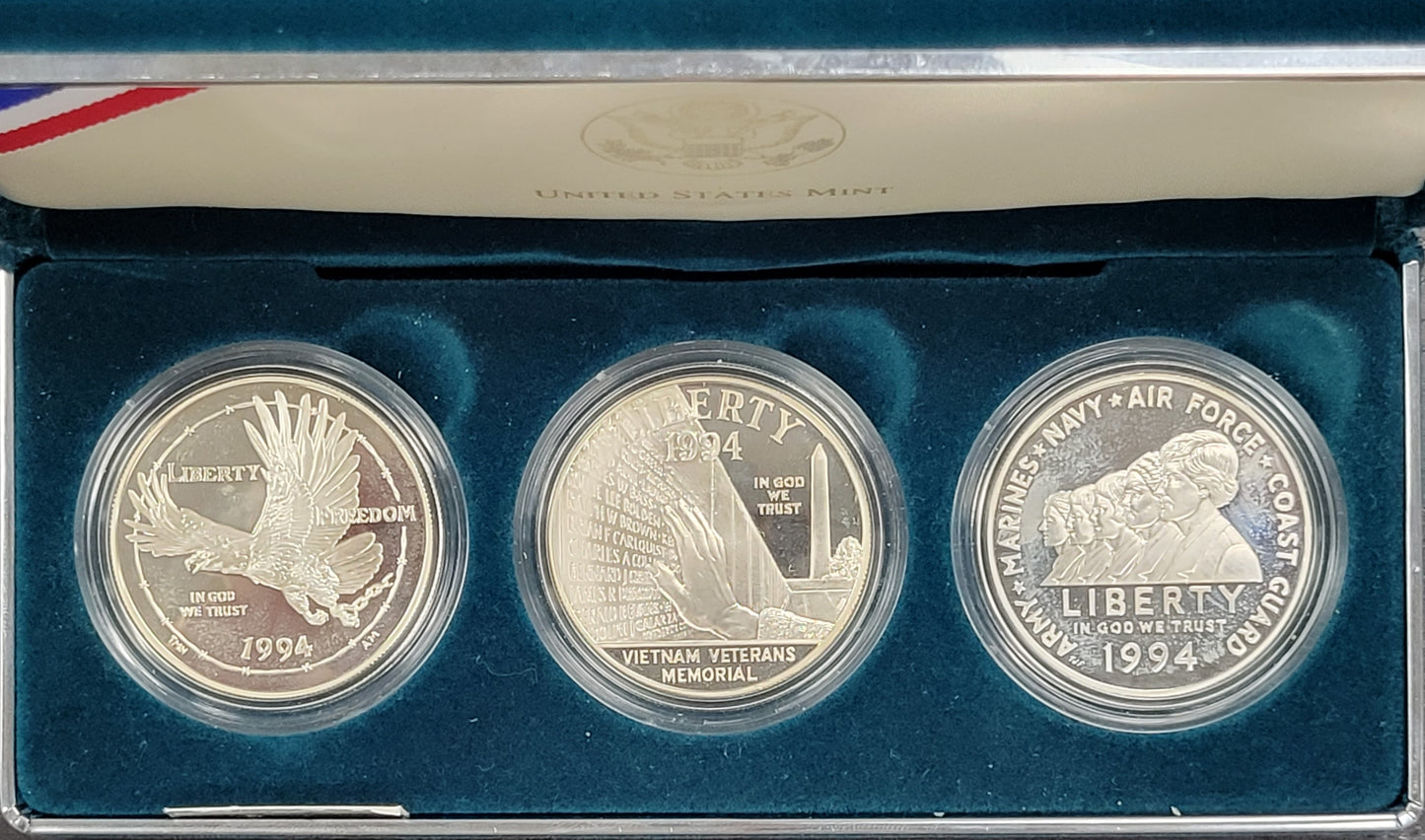 1994 U.S Veterans Commemorative Silver Dollars W/ certificate of Authenticity