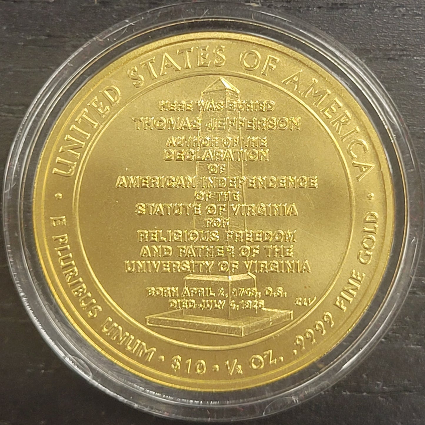 2007 First Spouse Gold Uncirculated Jefferson`s Liberty 1/2 oz 24 kt Coin
