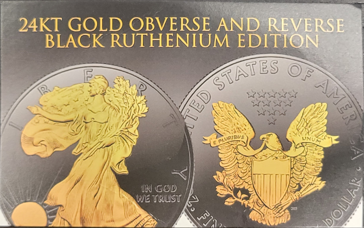 2016 American Silver Eagle Dollar 1 oz Fine Silver clad Black Ruthenium 24kt Gold