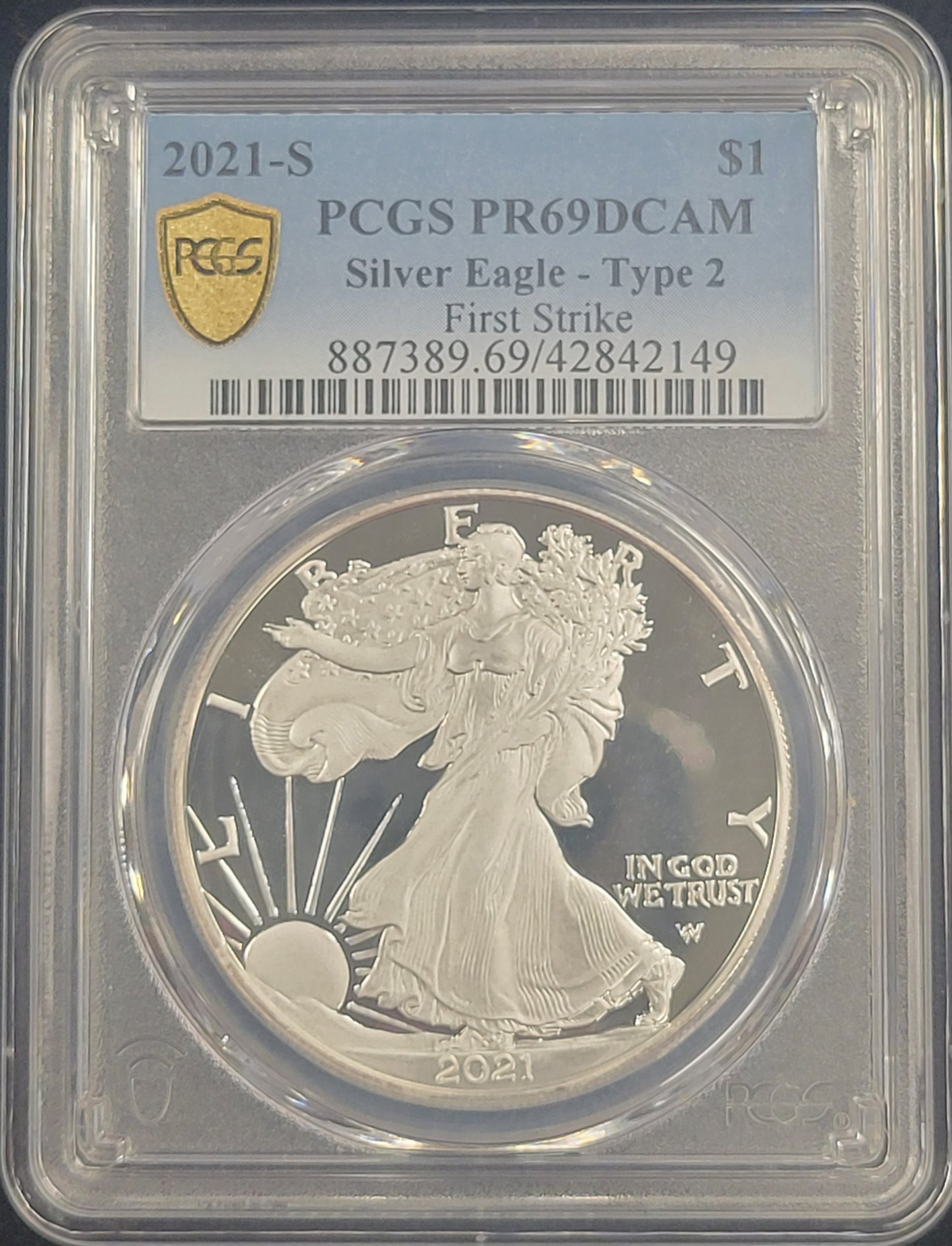 2021-S American Silver Eagle Type 2 $1 PCGS certified PR69DCAM