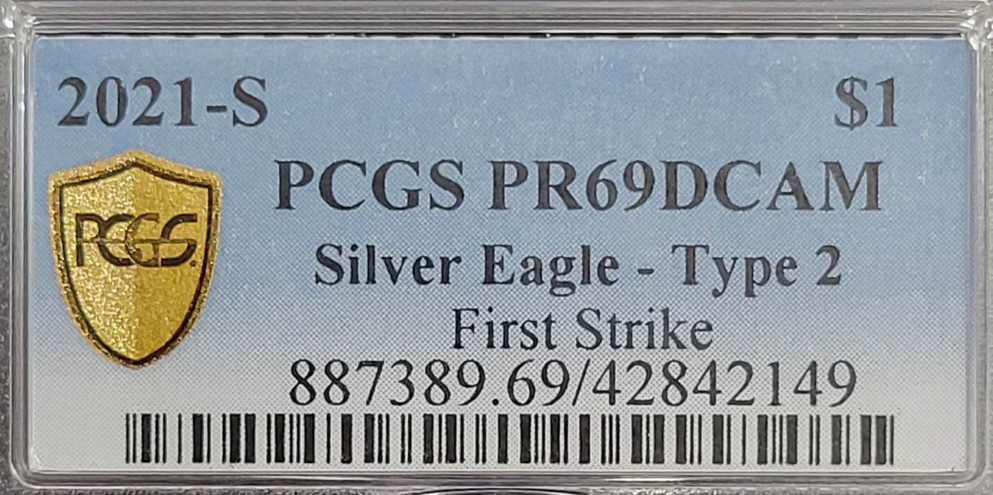 2021-S American Silver Eagle Type 2 $1 PCGS certified PR69DCAM