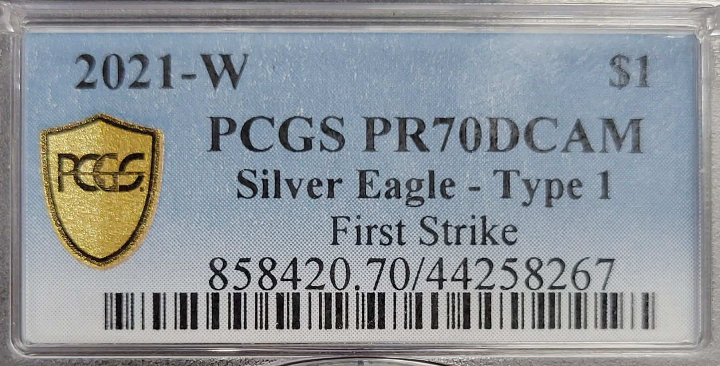 2021-W American Silver Eagle Type 1 $1 PCGS certified PR70DCAM