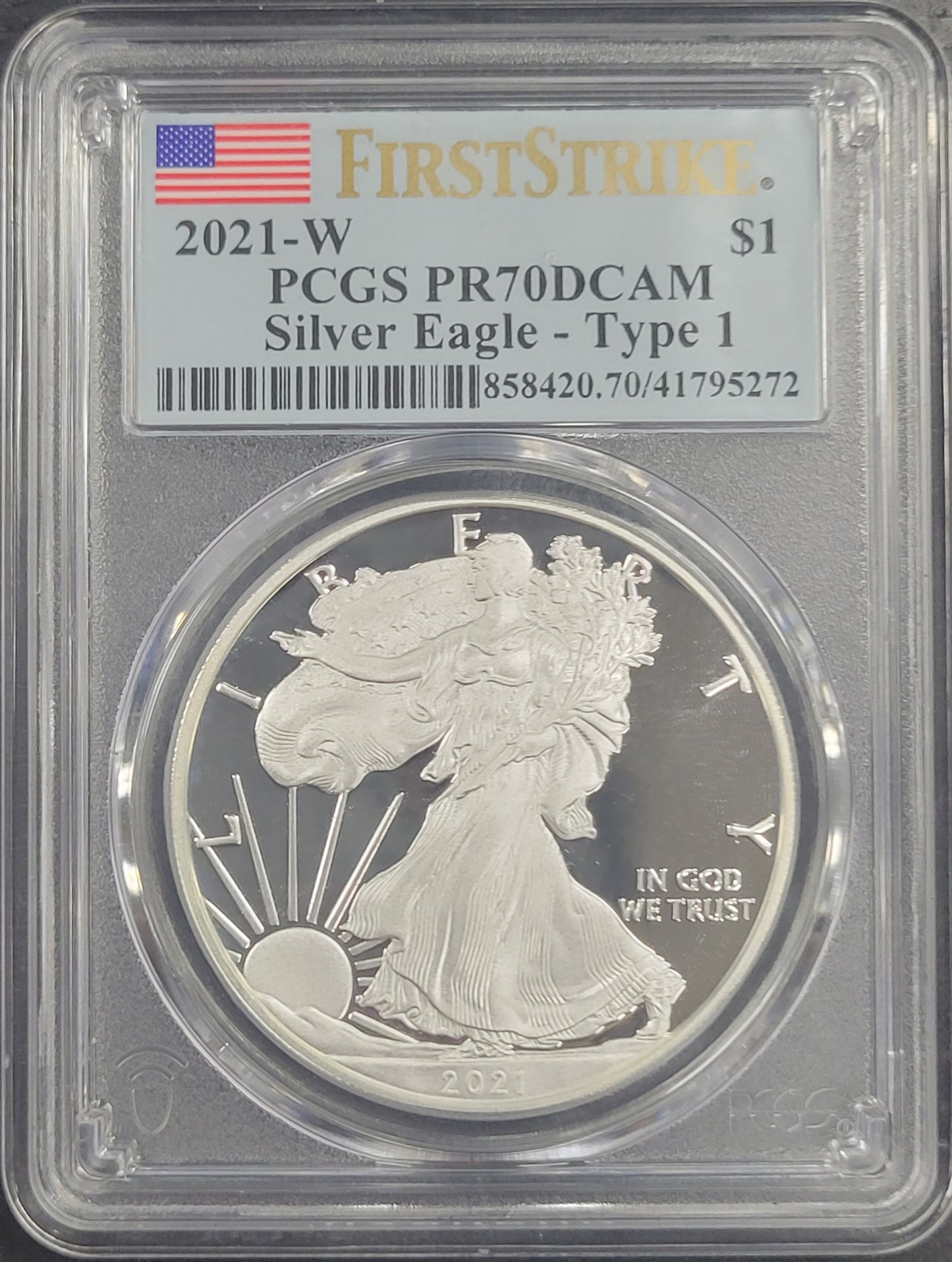 2021-W American Silver Eagle First Strike Type 1 $1 PCGS certified PR70DCAM