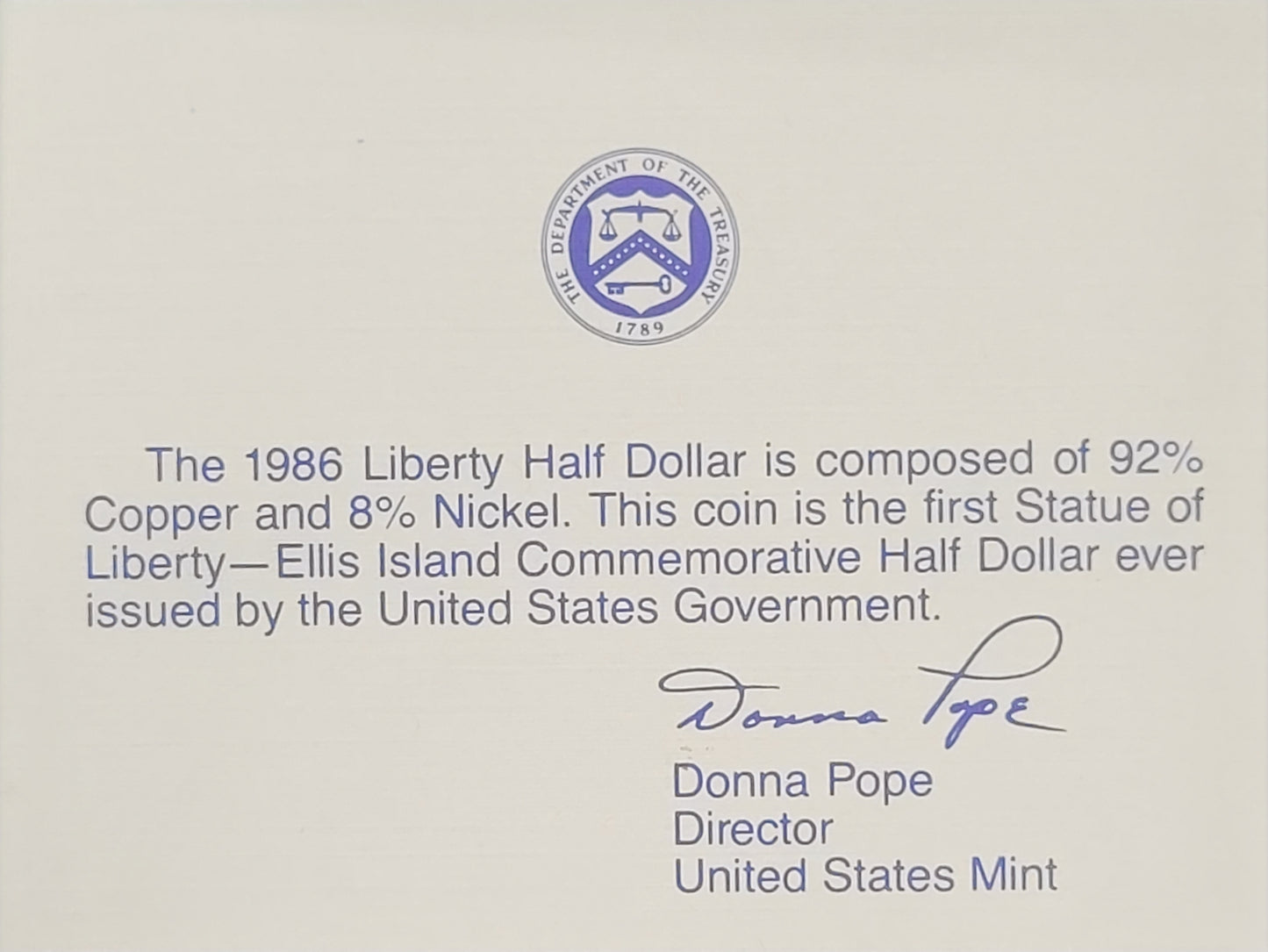 1986-S Liberty Half Dollar Commemorative Coin