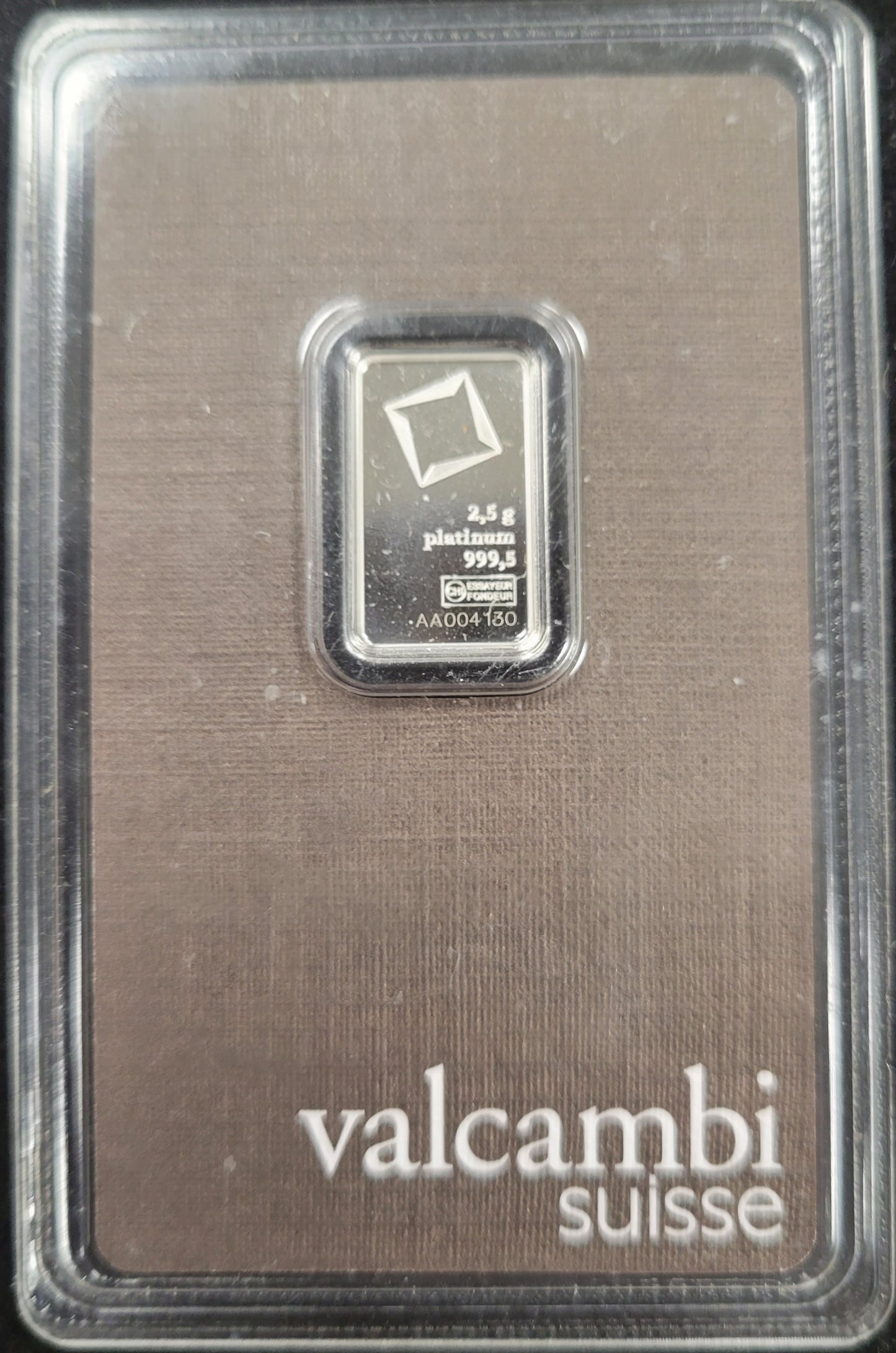 2.5 Gram Valcambi Suisse 999.5 Platinum (W/ Assayer Mark)