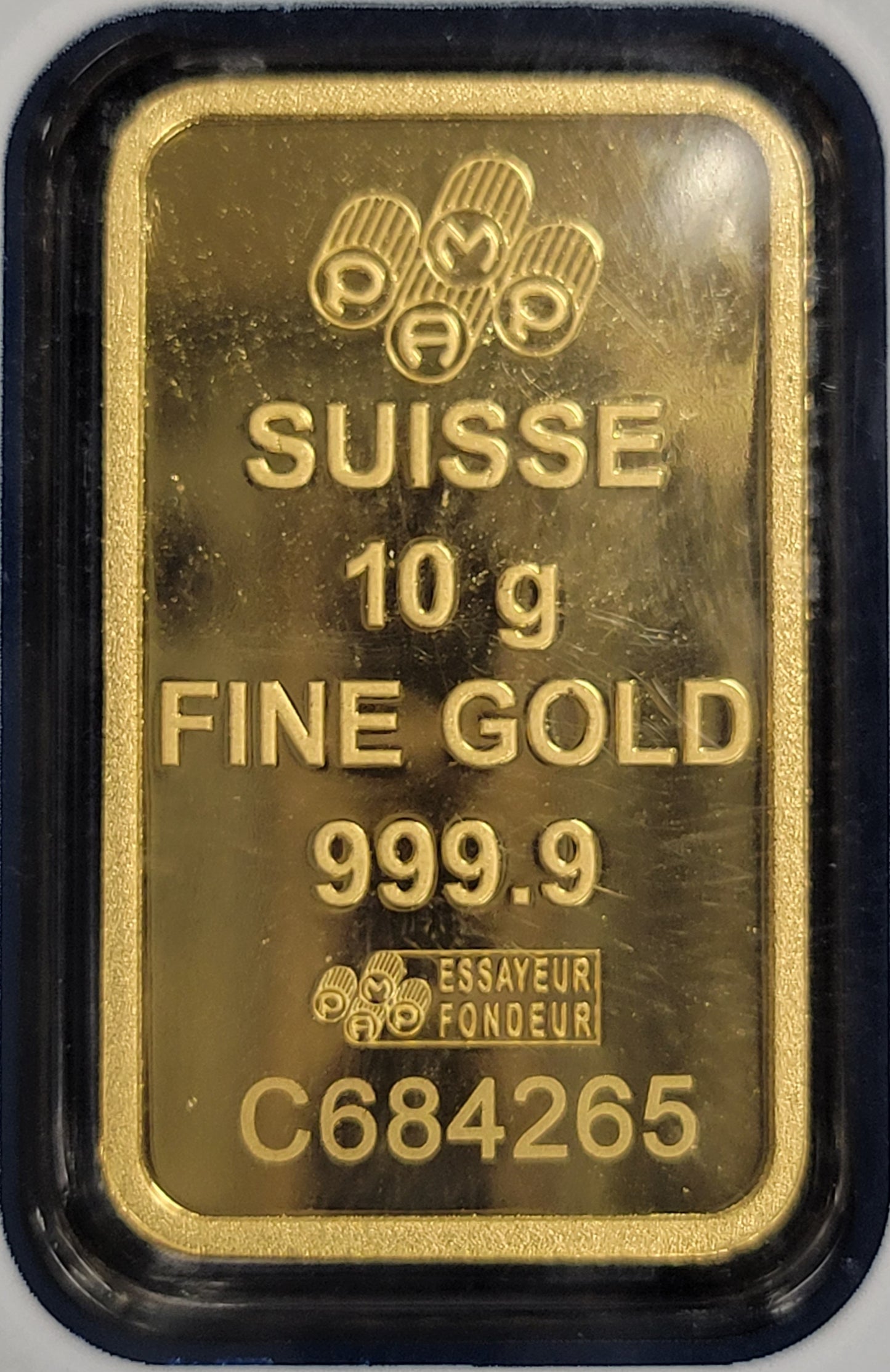 10 gram PAMP Fine Gold Bar (W/ Assayer certification and sealed and certified card case)