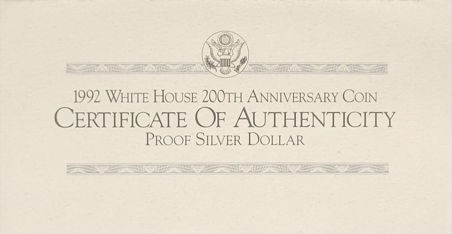 1992 White House 200th Anniversary Proof $1 Silver Coin