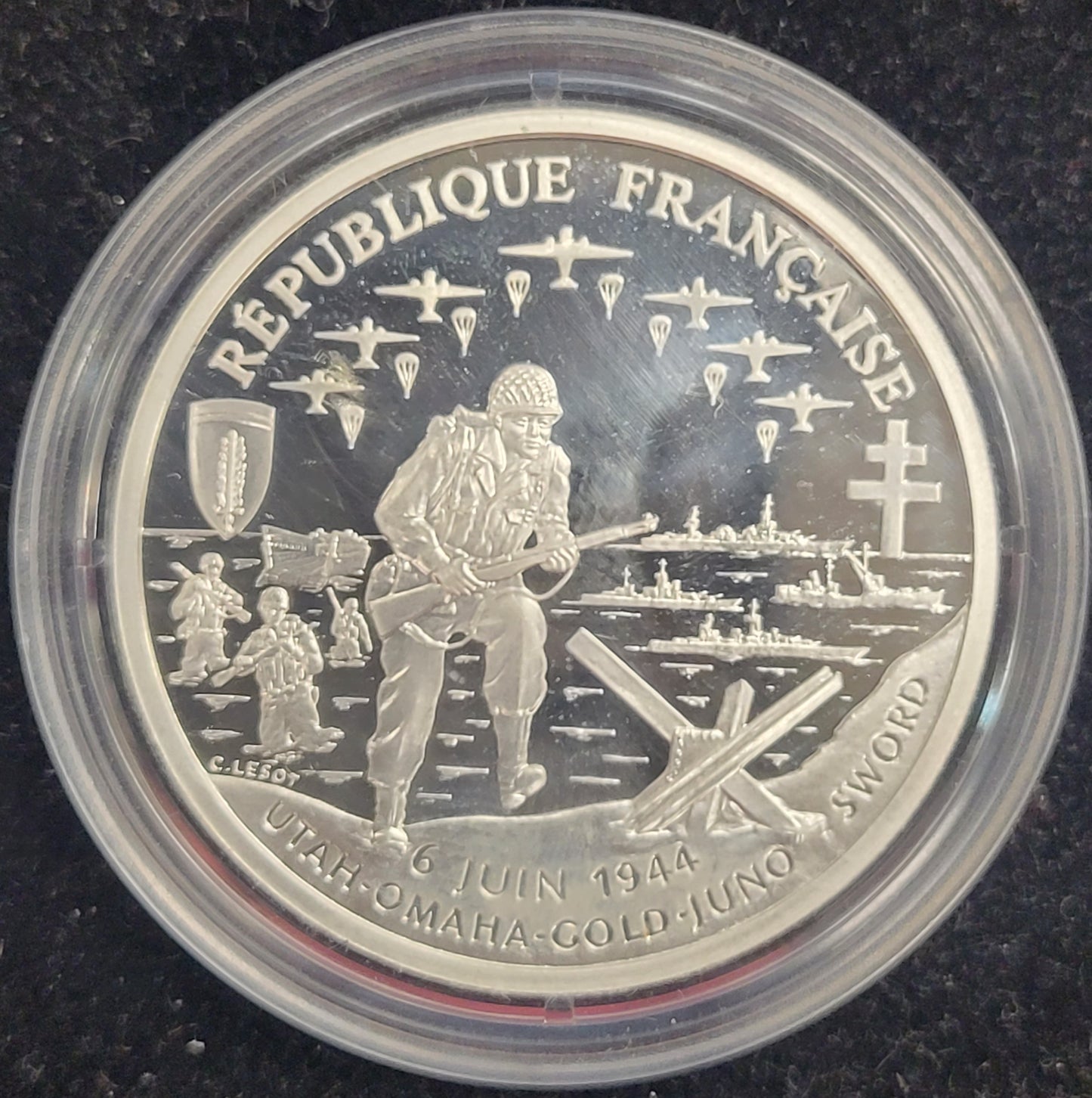 1993 1 Franc 900% Silver D-Day Memorial Bullion