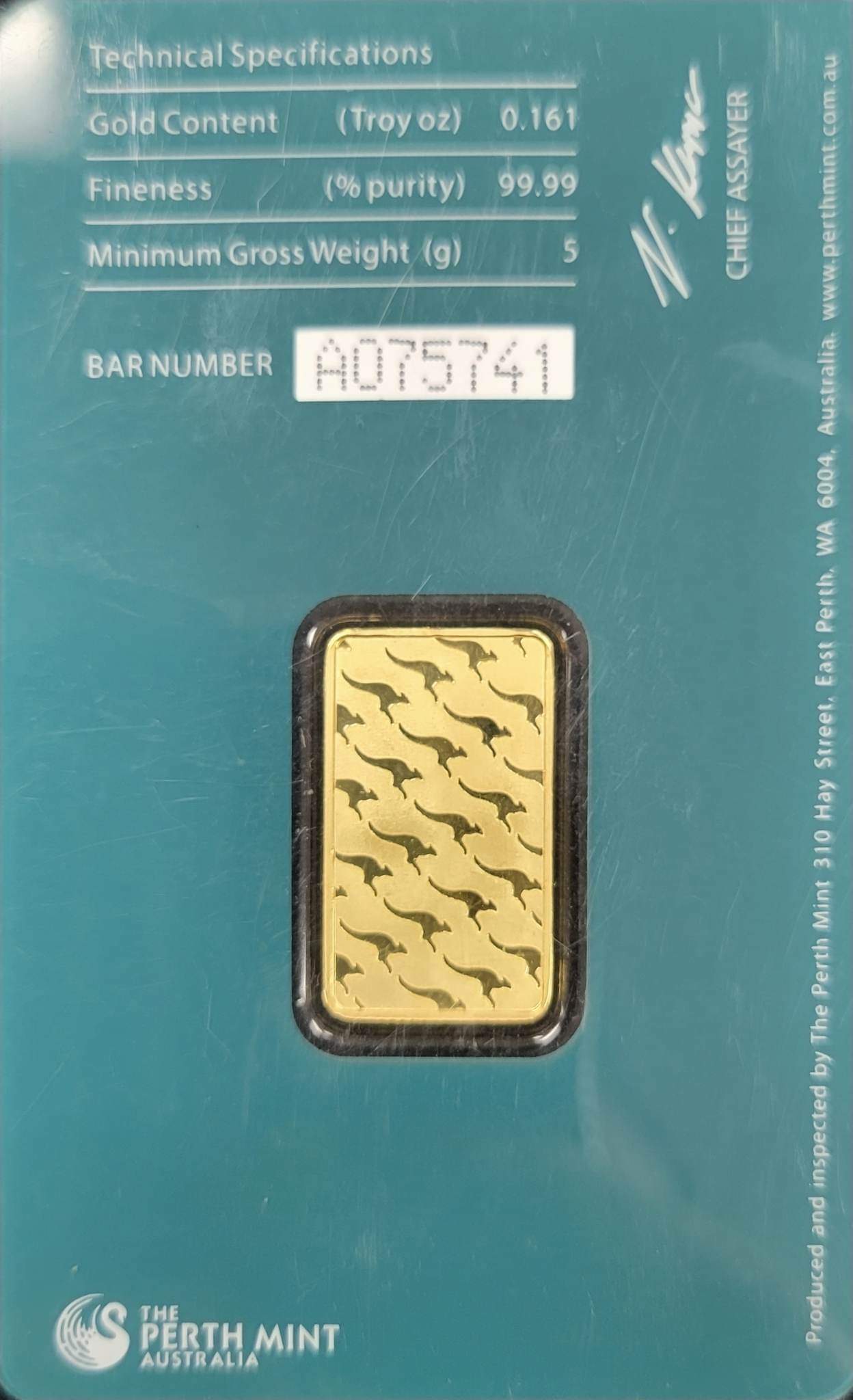 5 Gram Gold Perth Mint Australia Bar (W/Assay)