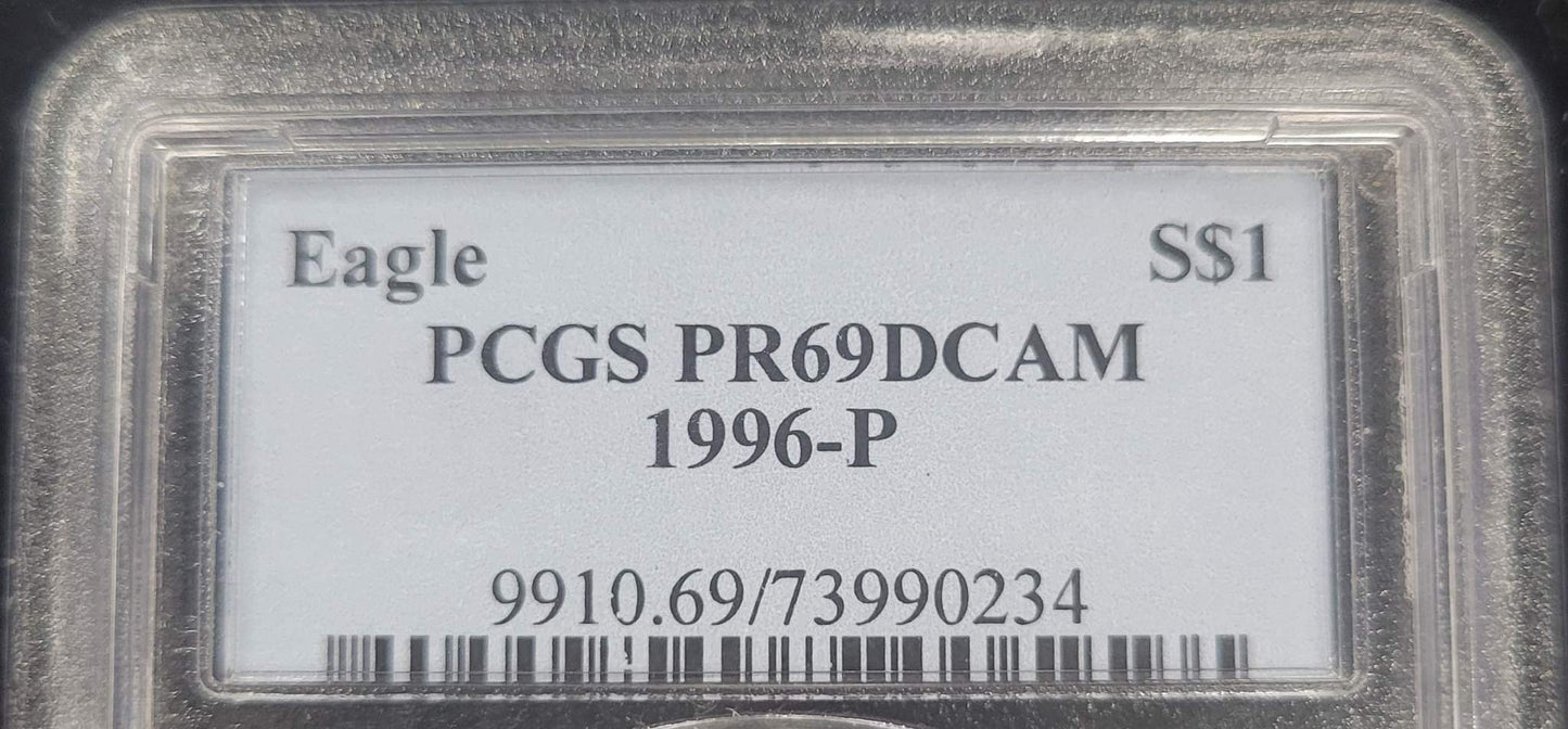 1996-P American Silver Eagle PCGS certified PR69DCAM $1