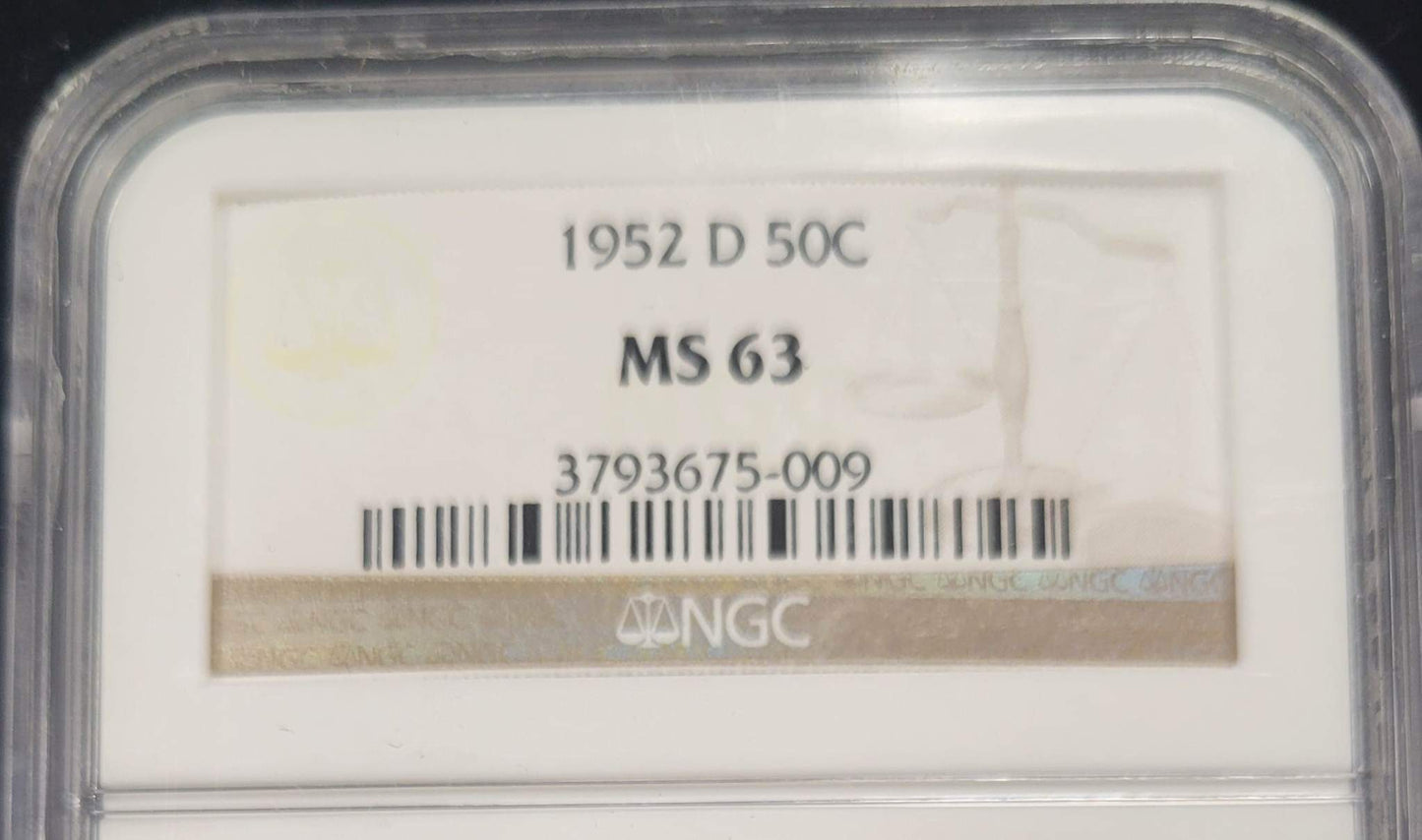 1952-D Franklin Silver Half Dollar NGC MS63 .50c
