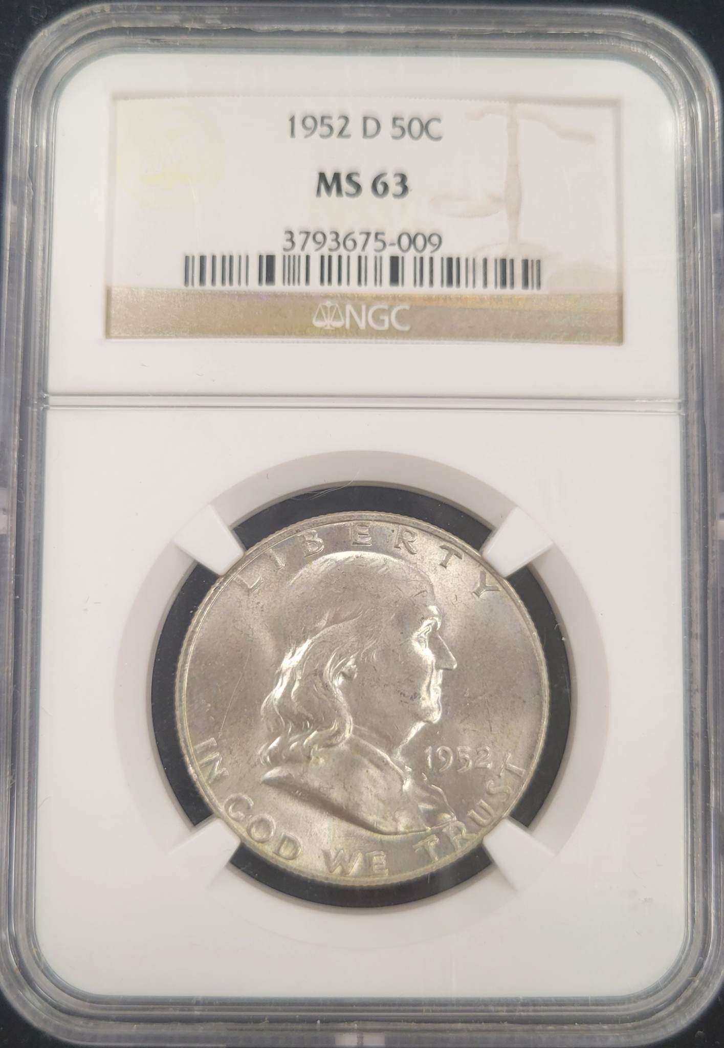 1952-D Franklin Silver Half Dollar NGC MS63 .50c