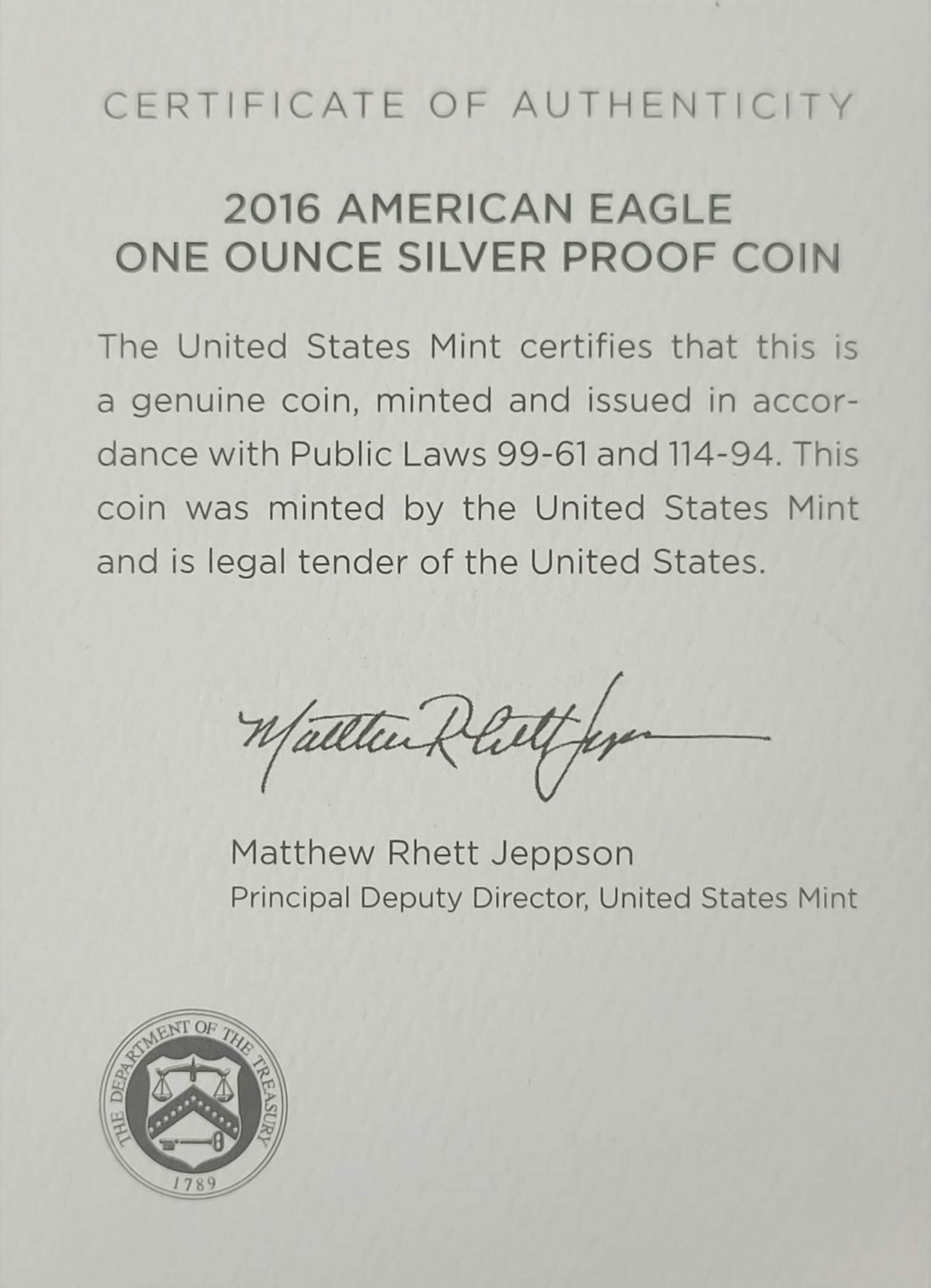 2016-W American Eagle One Ounce Silver Proof Coin