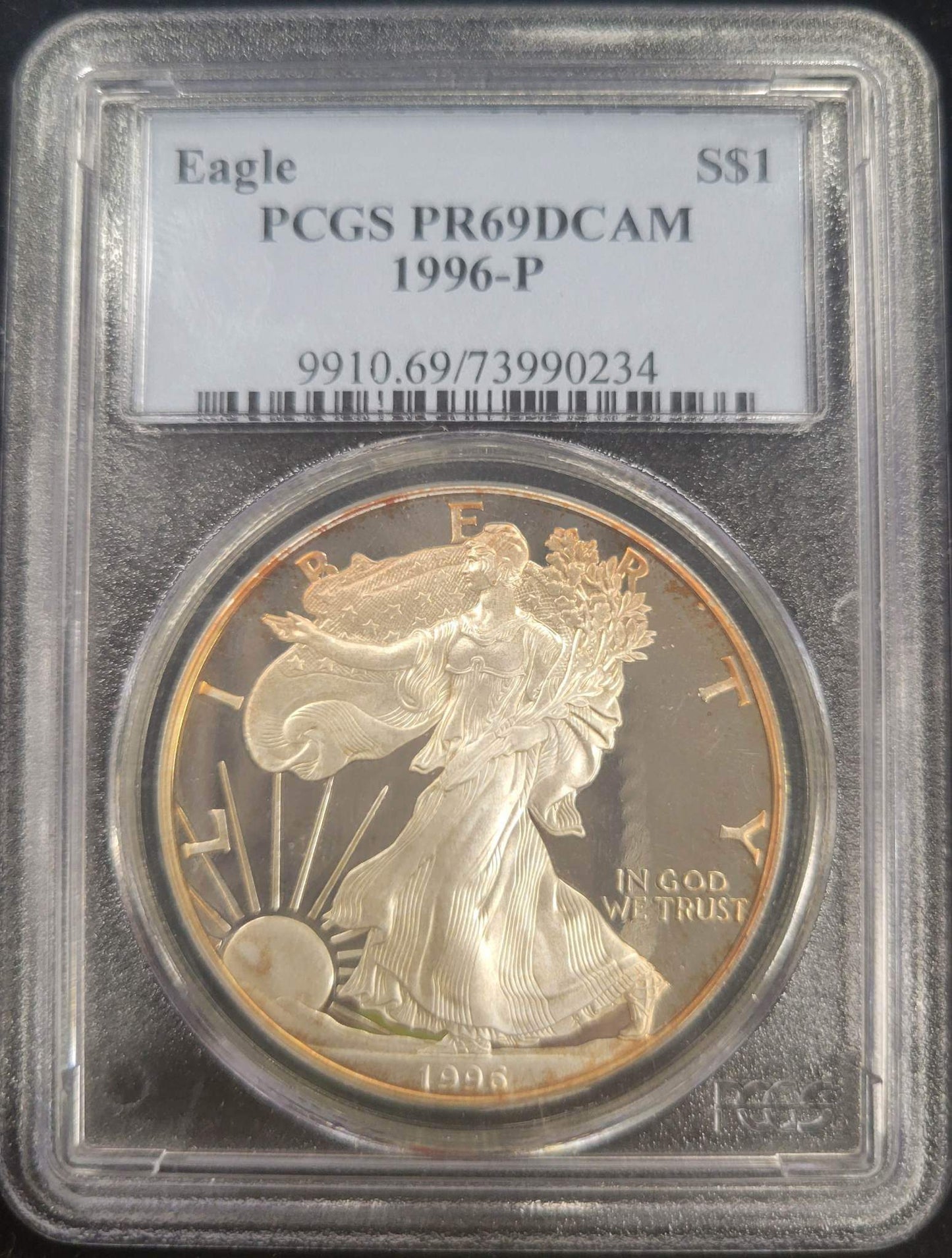 1996-P American Silver Eagle PCGS certified PR69DCAM $1