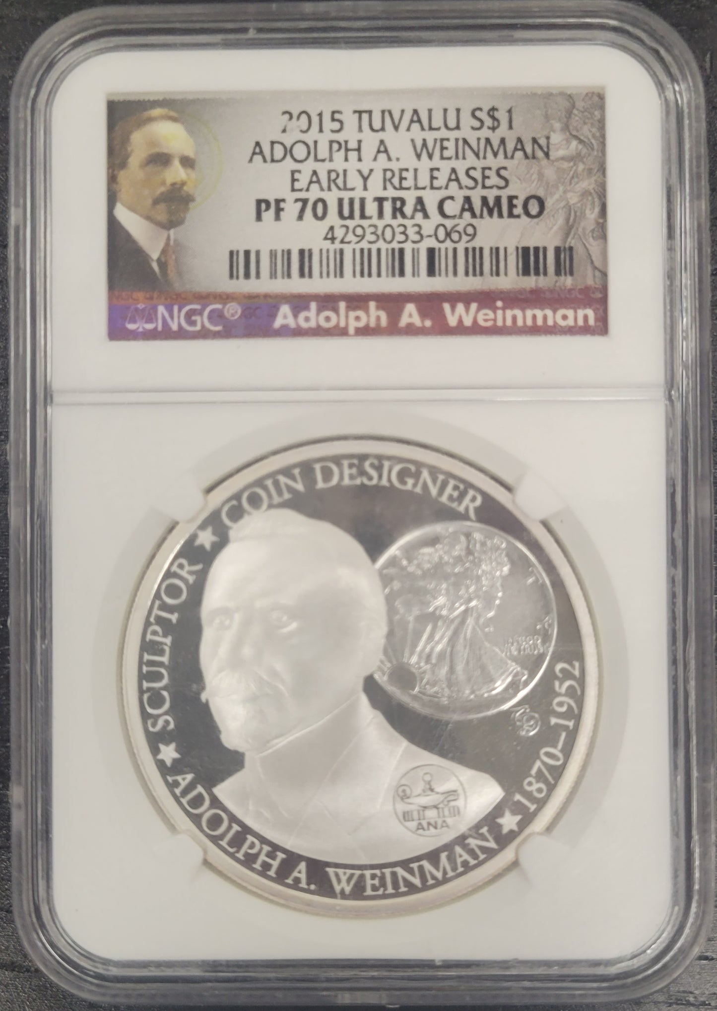 2015 Adolph A. Weinman Tuvalu $1 NGC certified PF70 Ultra Cameo Early Releases