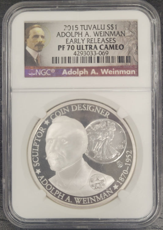 2015 Adolph A. Weinman Tuvalu $1 NGC certified PF70 Ultra Cameo Early Releases