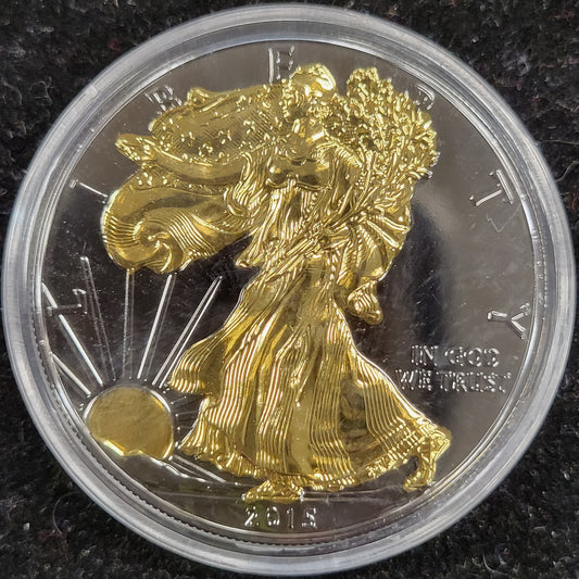 2015 American Silver Eagle Dollar 1 oz Fine Silver clad Black Ruthenium 24kt Gold
