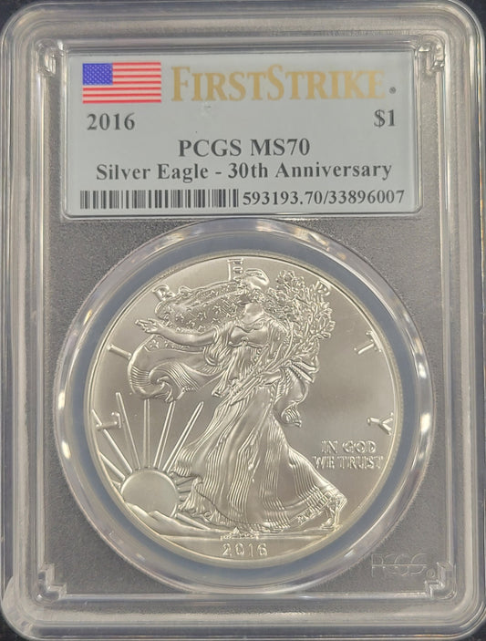 2016 American Eagle $1 30th Anniversary 1oz. Fine Silver PCGS certified MS70
