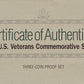 1994 U.S Veterans Commemorative Silver Dollars W/ certificate of Authenticity
