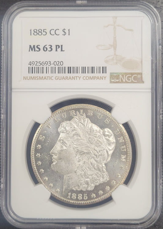 1885-CC Morgan Silver Dollar NGC Certified MS63 PL