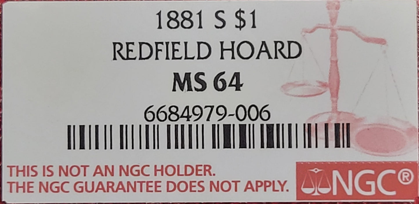 1881-S Morgan Silver Dollar Redfield Hoard NGC certified MS64