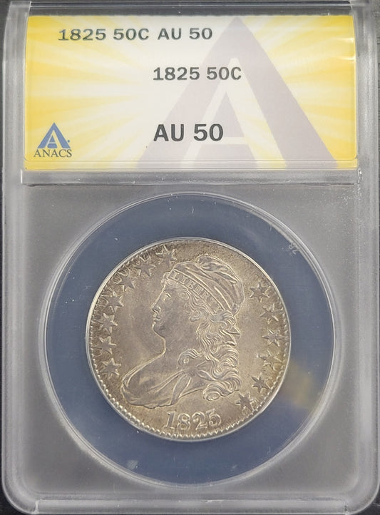 1825 Capped Lady Liberty 50c ANACS certified AU50