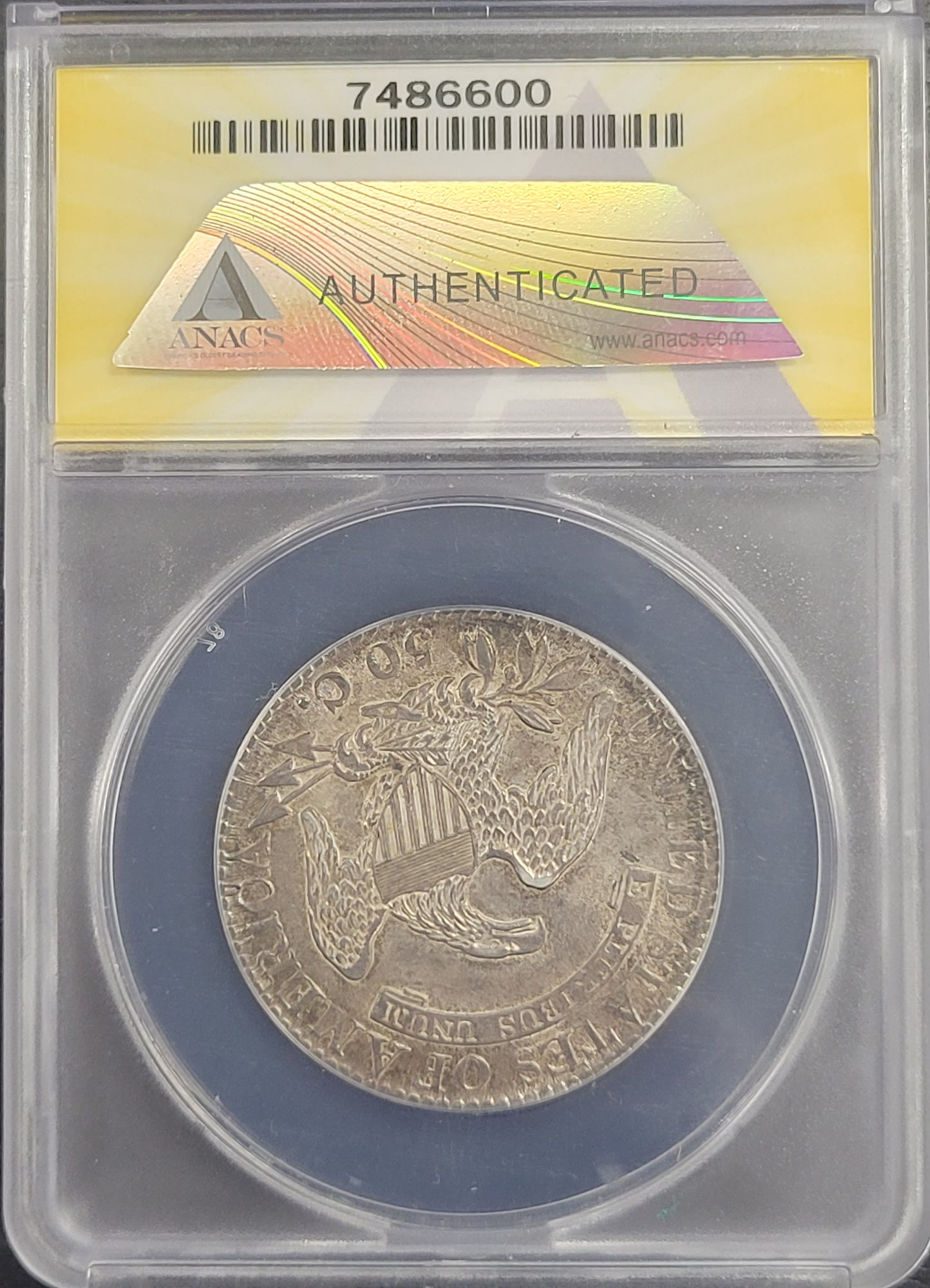 1825 Capped Lady Liberty 50c ANACS certified AU50