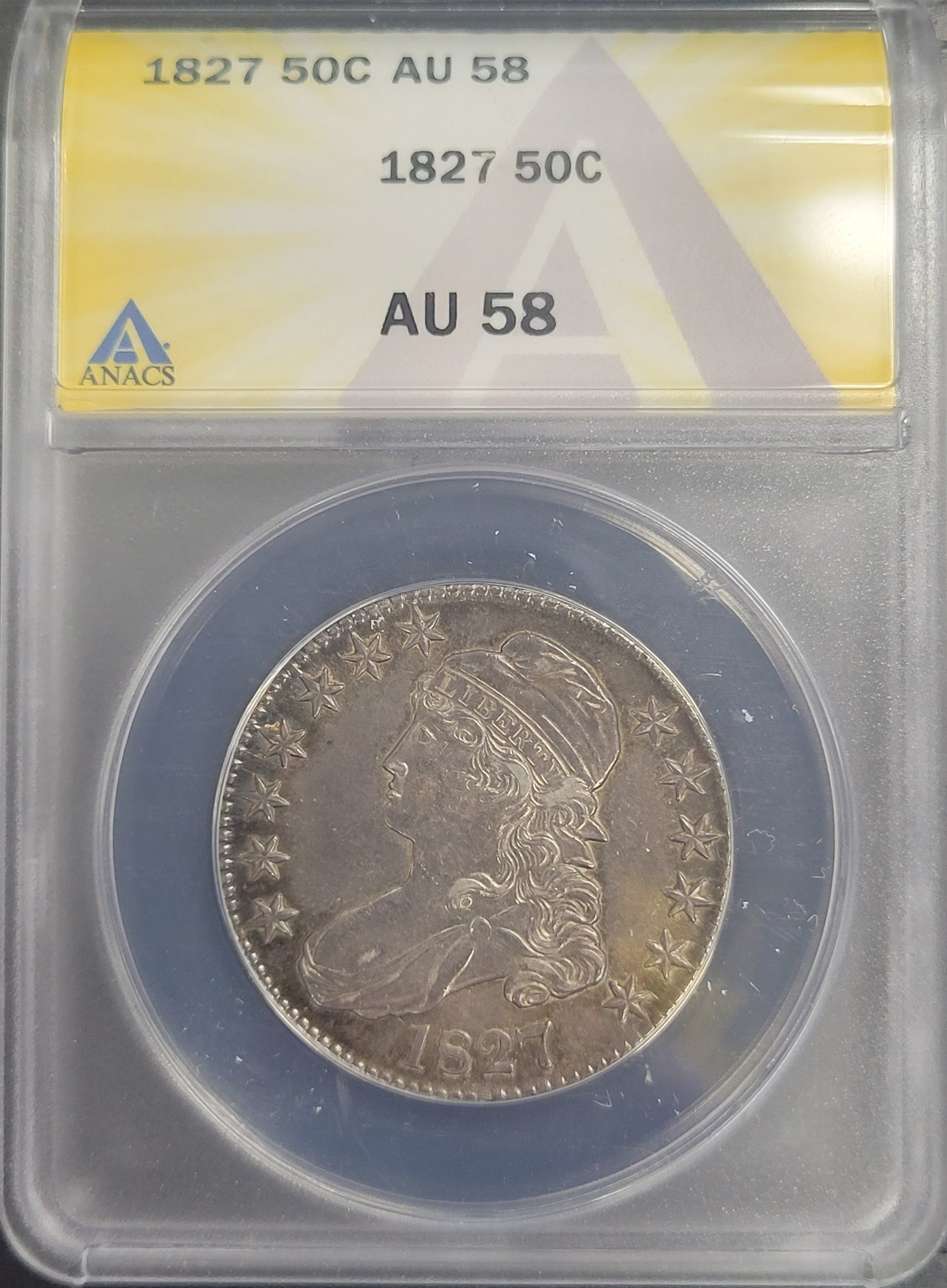 1827 Capped Lady Liberty 50c ANACS certified AU58