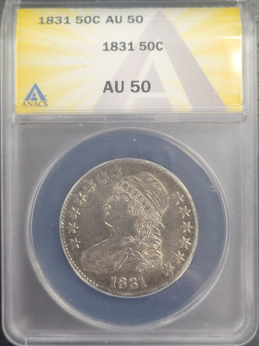 1831 Capped Lady Liberty 50c ANACS certified AU50