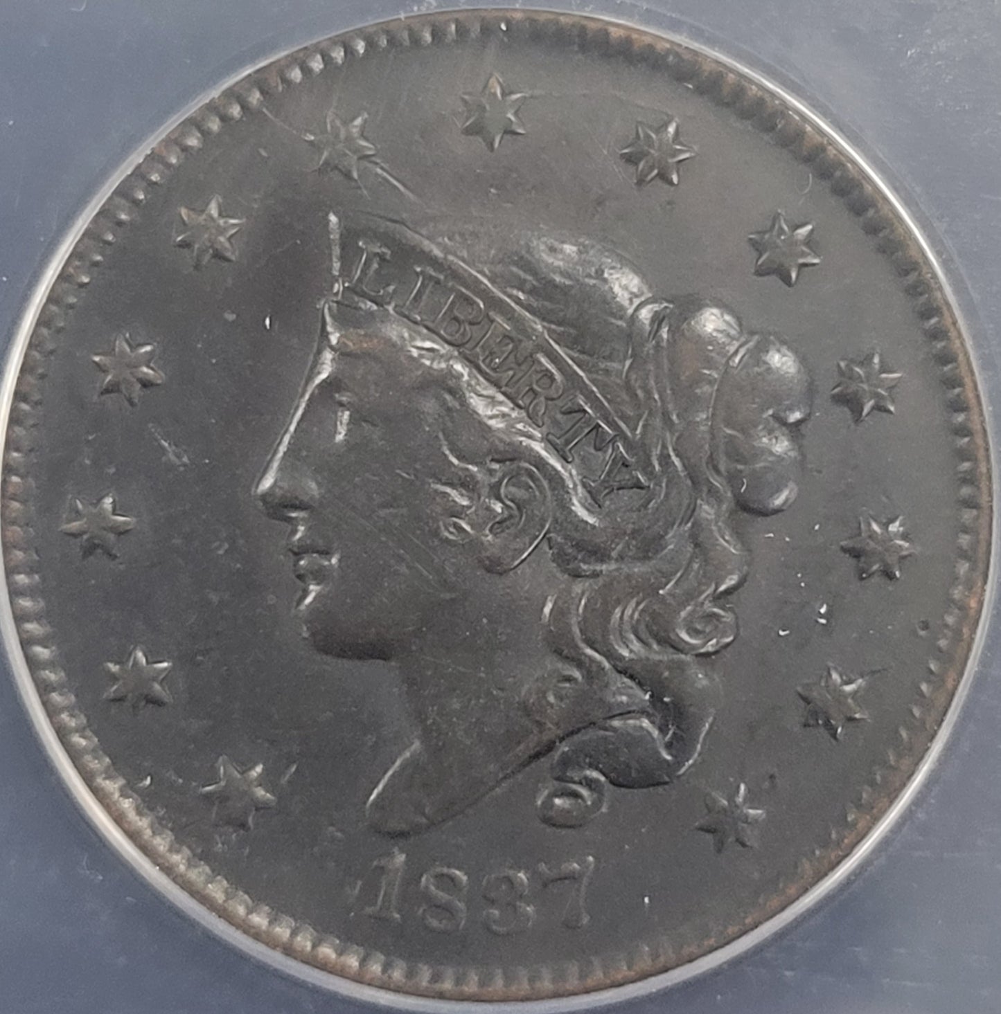 1837 Matron Head Large Cent 1c ANACS certified EF40
