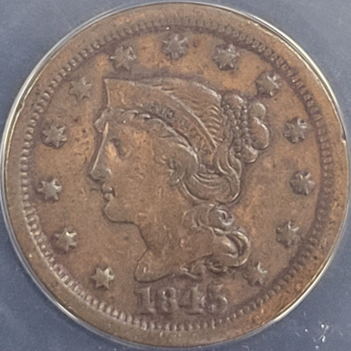 1845 Braided Hair Large Cents cleaned 1c ANACS certified VF30 details