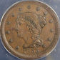 1855 Braided Hair Large Cent Upright 55 1c ANACS certified AU50