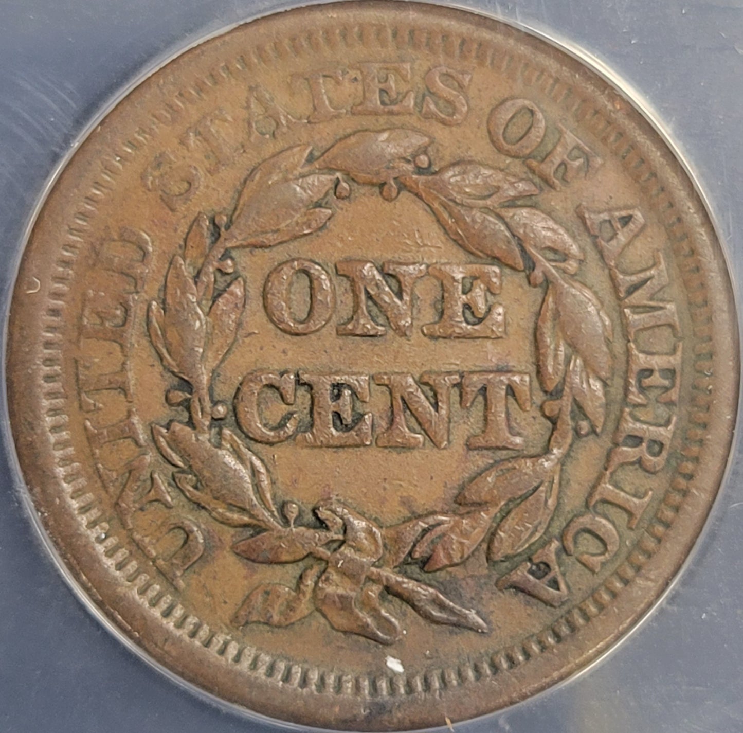1855 Braided Hair Large Cent Upright 55 1c ANACS certified AU50