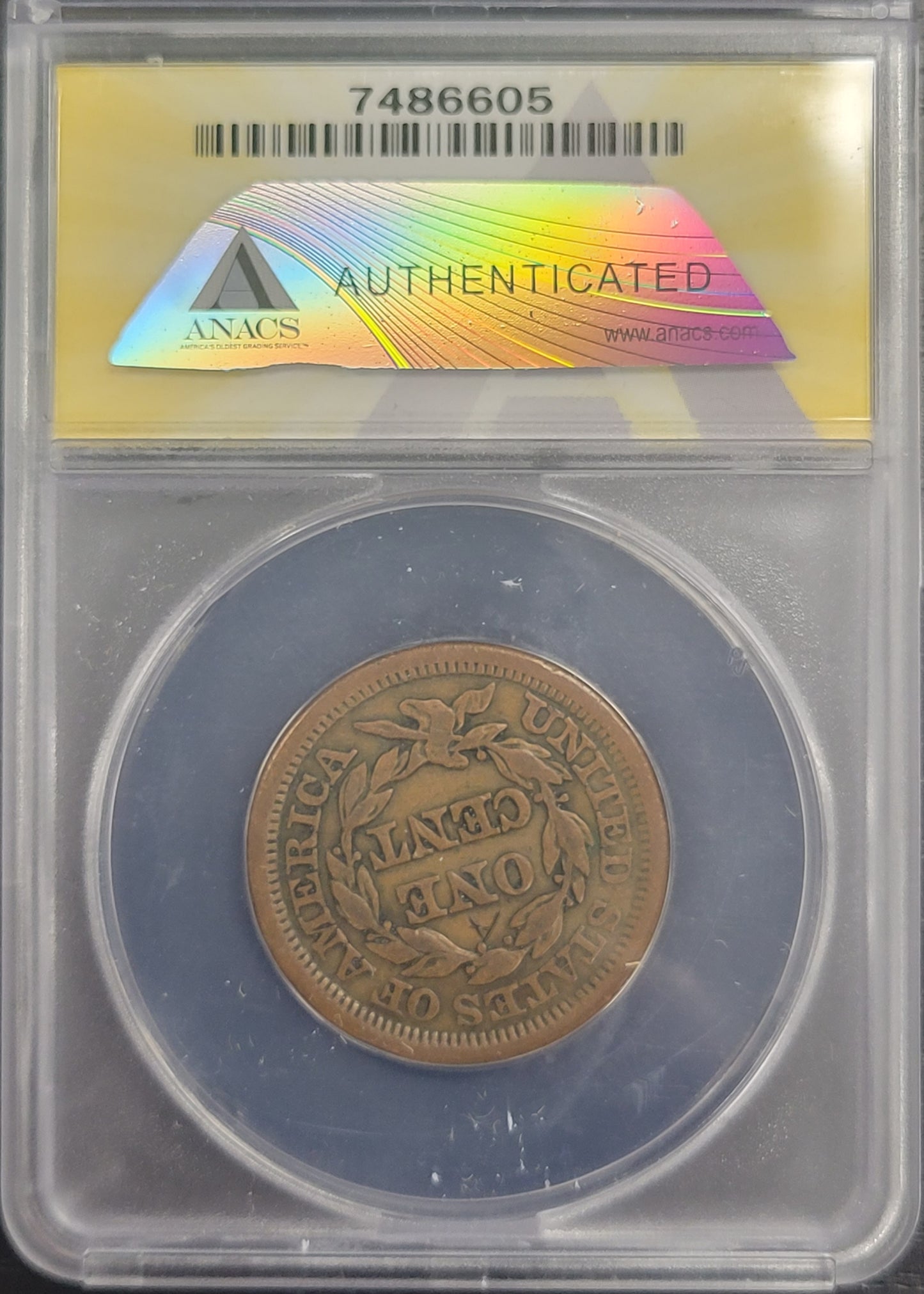 1854 Braided Hair Large Cent Graffiti 1c ANACS certified EF40 Details