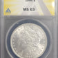 1886 Morgan Silver Dollar $1 ANACS certified MS63