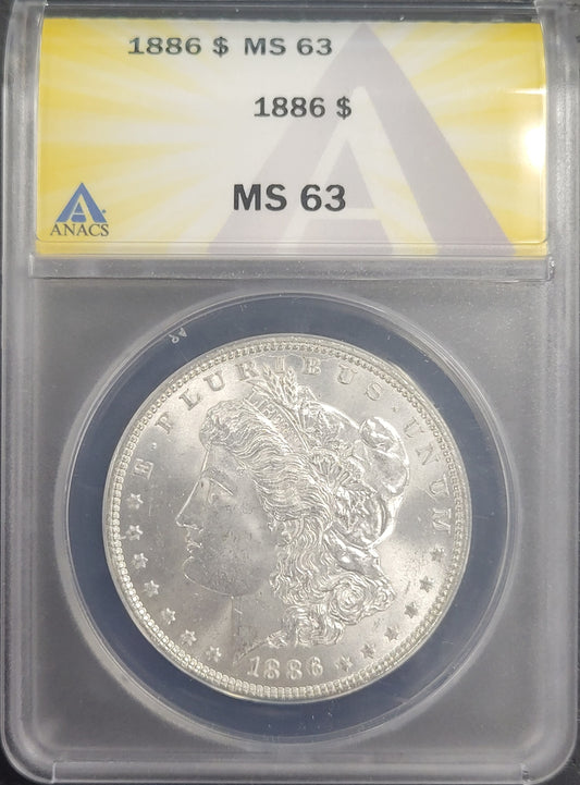 1886 Morgan Silver Dollar $1 ANACS certified MS63