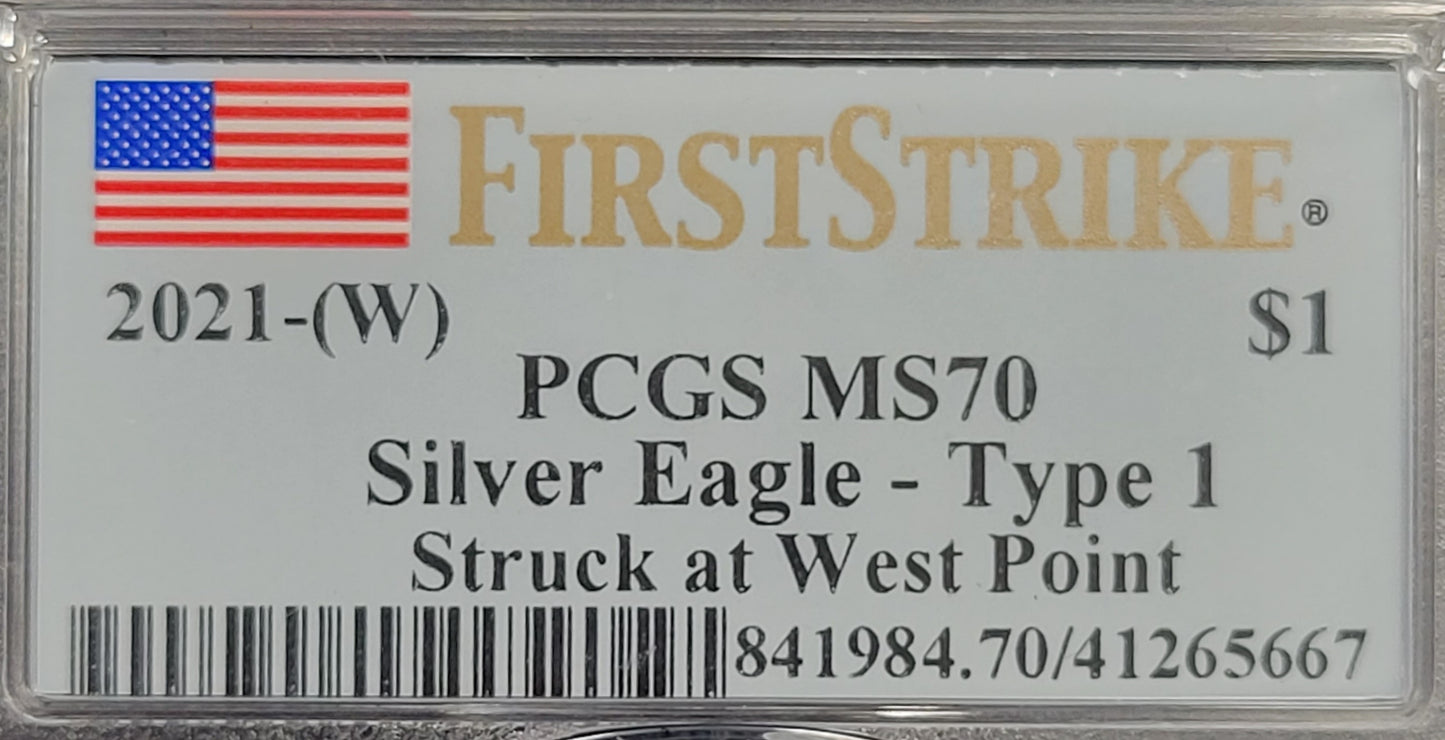 2021-W American Silver Eagle Type 1 PCGS certified MS70