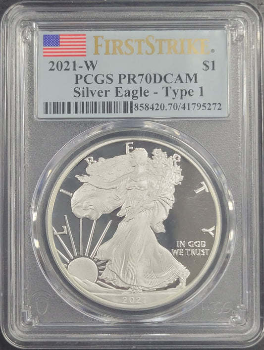 2021-W American Silver Eagle First Strike Type 1 $1 PCGS certified PR70DCAM