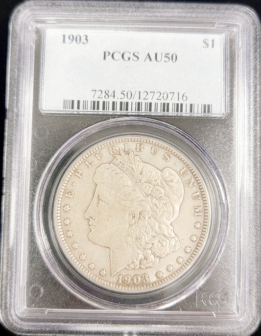 1903, Morgan Silver Dollar $1, Philadelphia, PCGS, AU50