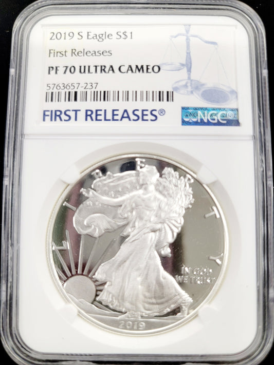 2019 S Silver,1oz, Eagle, Standing Liberty, S$1, PF 70 Ultra Cameo, First Releases, Certified, Uncirculated