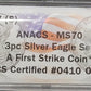3pc Silver Eagle set, 2017, 1oz Standing liberty, (W)-(S)-(P), ANACS-MS70