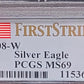 2008-W American Silver Eagle Dollar $1, 1oz, PCGS, MS69, Standing liberty, First Strike