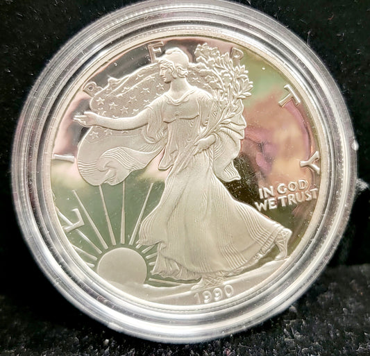 1990-S Silver American Eagle Dollar, Standing Liberty, Proof, Uncirculated, Uncertified