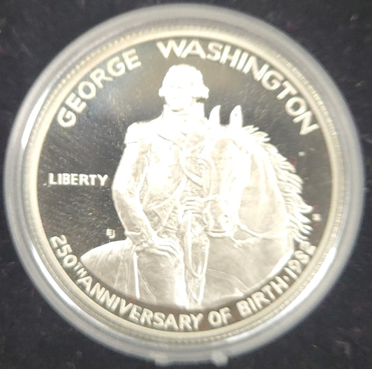 1982-S George Washington 90% Silver Half Dollar Commemorative Coin (w/ Certificate of Authenticy and collectors box)