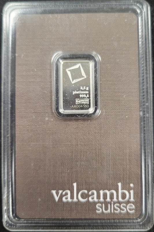 2.5 Gram Valcambi Suisse 999.5 Platinum (W/ Assayer Mark)