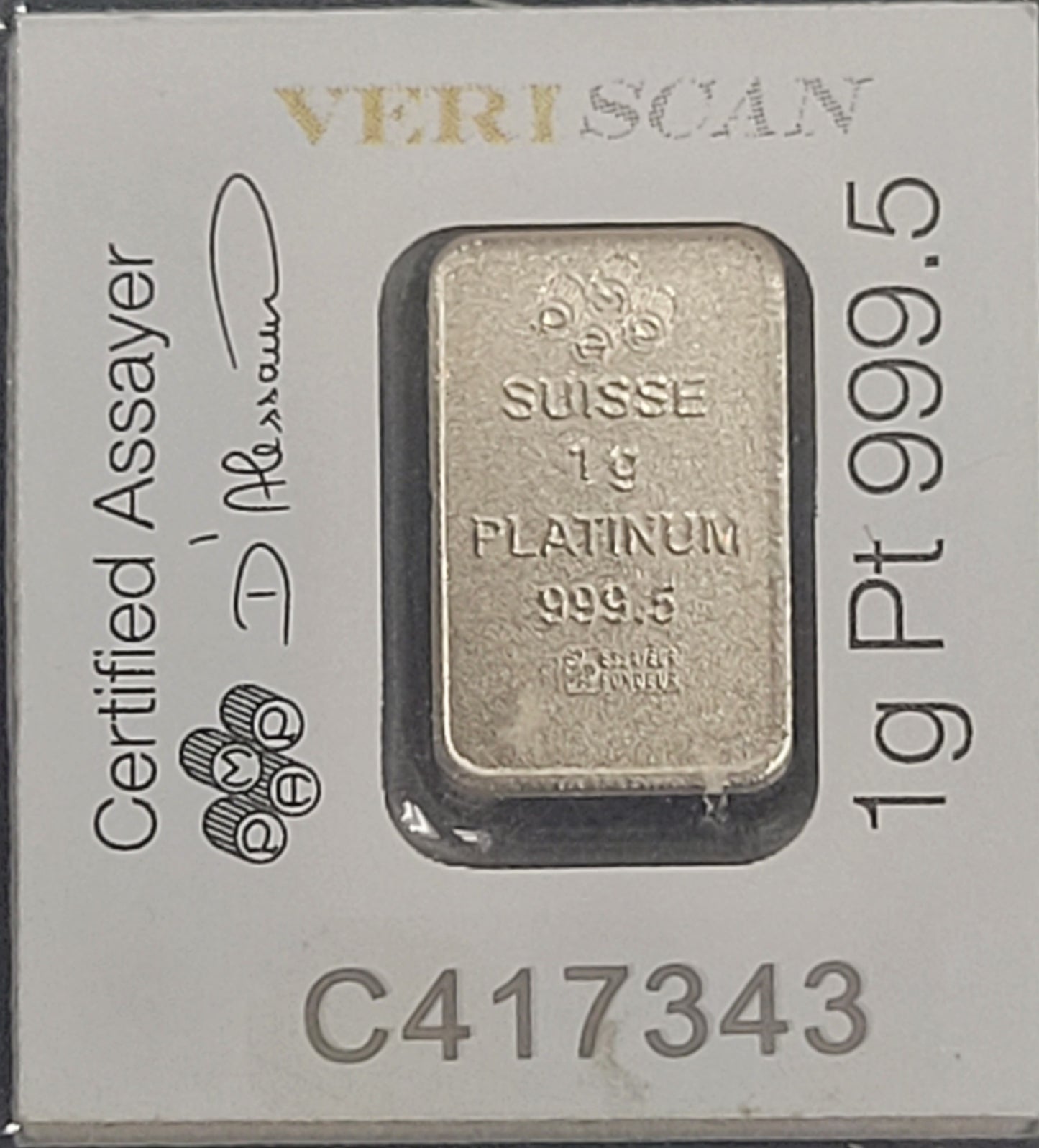 1 Gram Pamp Suisse Lady Fortuna Platinum Bullion Bar In Assay Card w/Serial No!