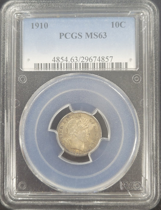 1910 Barber Dime 10c PCGS certified MS63