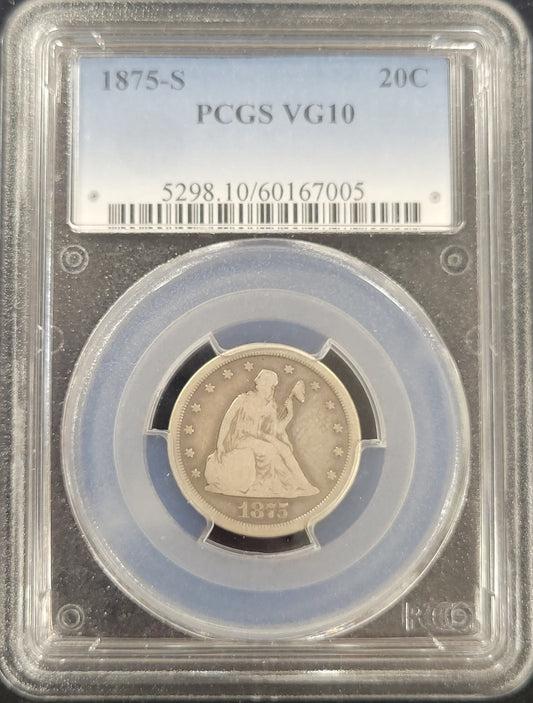 1875-S Seated Liberty 20c PCGS certified VG10